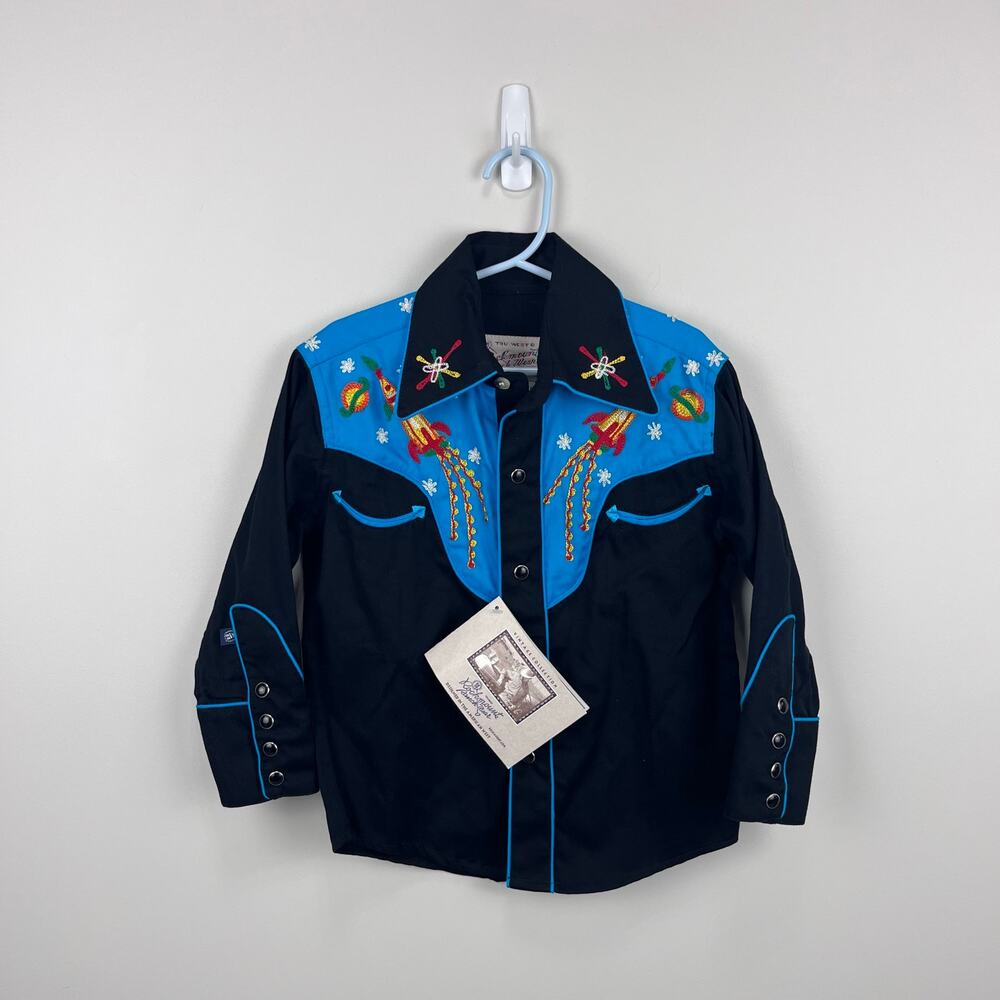 Rockmount Ranch Wear Kids Space Cowboy Western Shirt Black Turquoise S NWT
